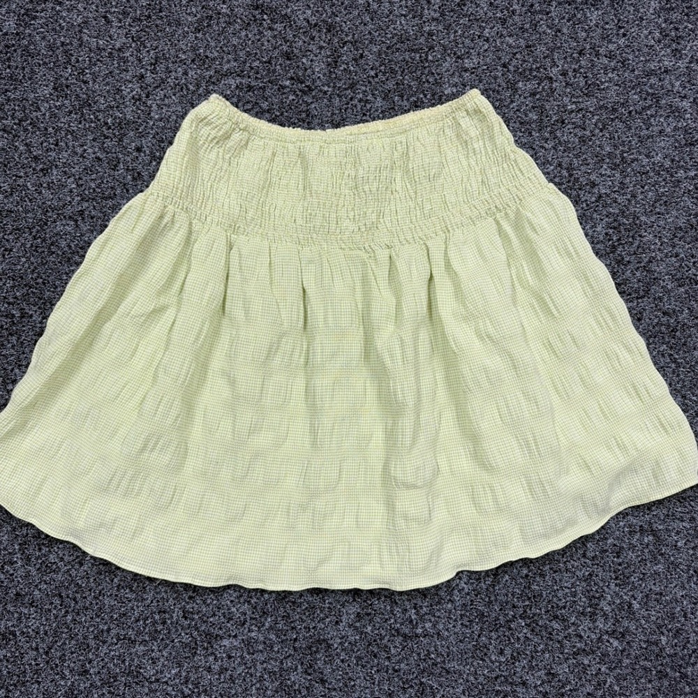 Bershka Skirt Womens XS Green Gingham Smocked Mini Summer Cottagecore Picnic